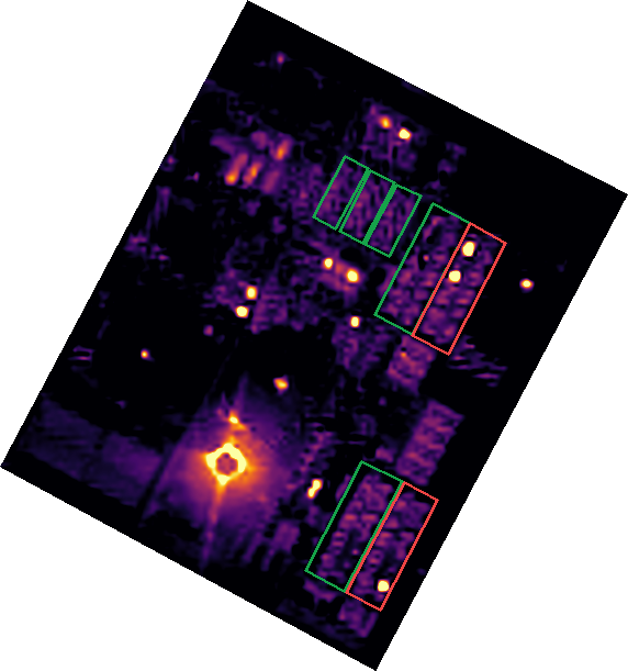 Qatar LNG terminal, Qatar — SWIR thermal, Sentinel-2, 12 July 2026. Trains 5 and 7 active.